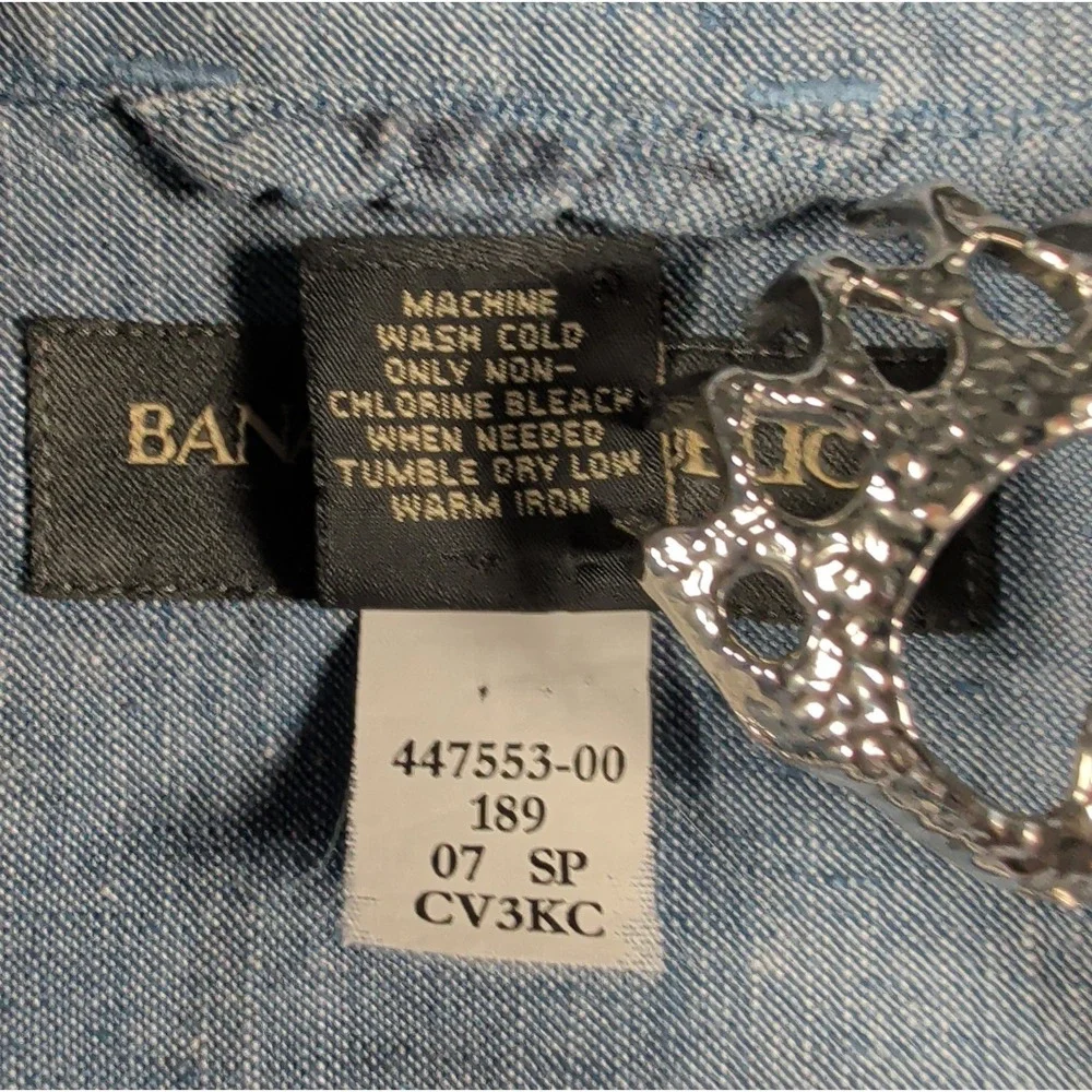 Y2K Linen Chambray Shirt Banana Republic Soft Wash Mens L Blue Casual Button LS
